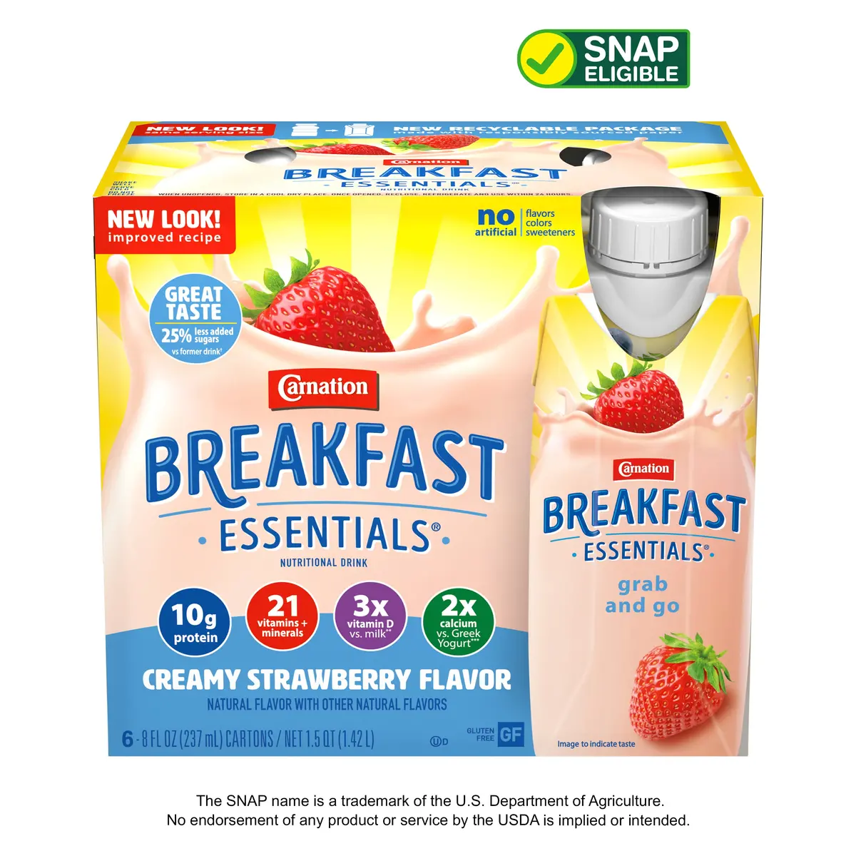 Carnation Breakfast Essentials- Breakfast Drink,Creamy Strawberry Flavor 6Ct 8Fl 1
