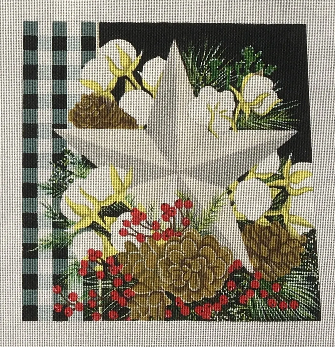 Ntpl-01 Christmas Star With Cotton And Pinecones 1