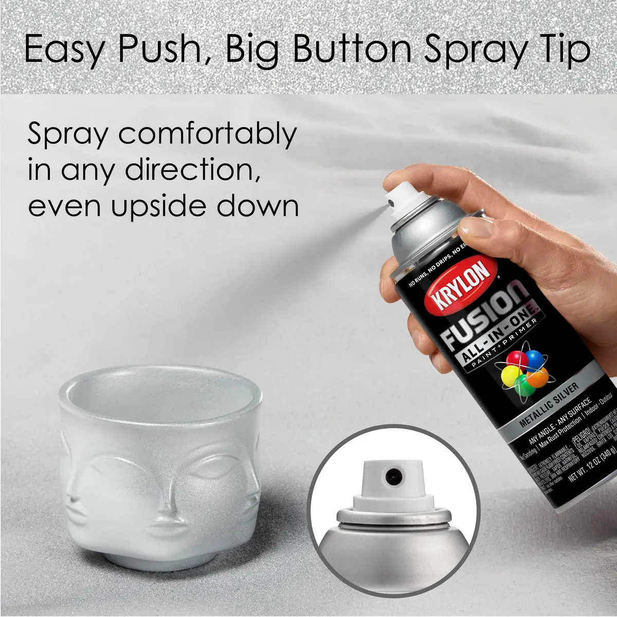 Krylon Fusion All-In-One Spray Paint, Gloss, Silver, 12 Oz. 1