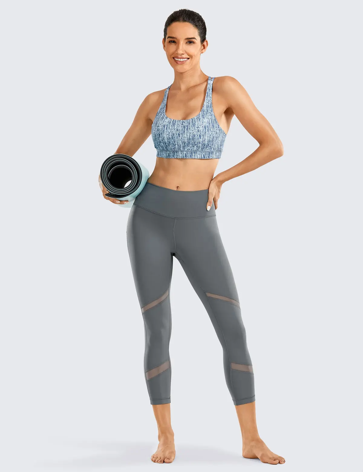 Women's Naked Feeling Mid-Waist Mesh Tights Yoga Capri Workout Leggings 1