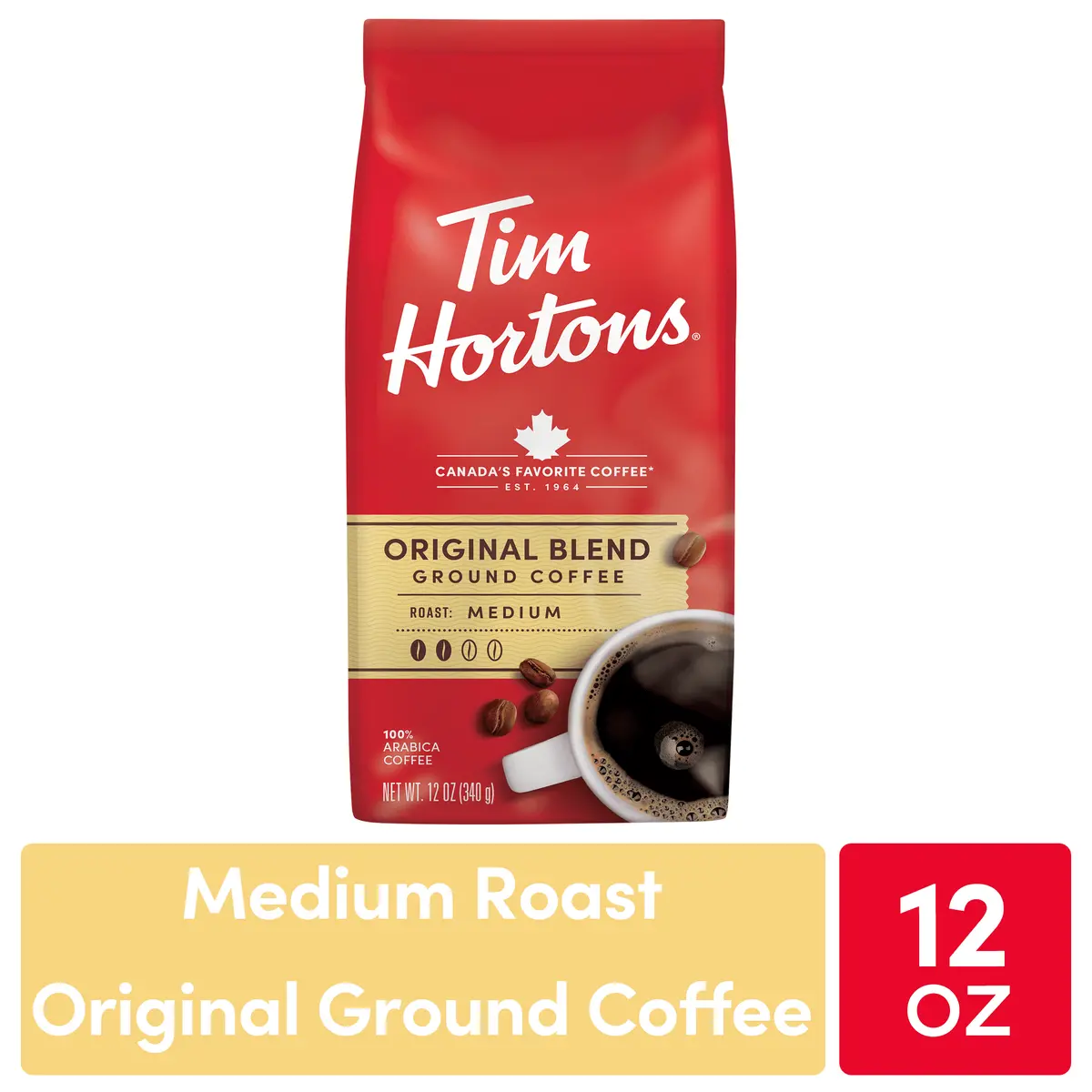 Tim Hortons Original Blend Ground Coffee, 100% Arabica Medium Roast, 12Oz Bag 1