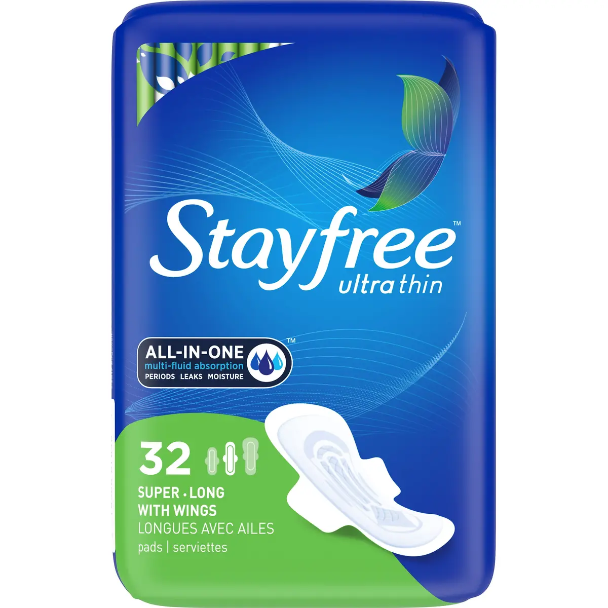 Stayfree Ultra Thin Super Long Pads With Wings, 32Ct, Multi-Fluid Protection For 1