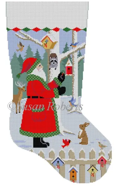 3247 Santa With Bird Wreaths Stocking 1