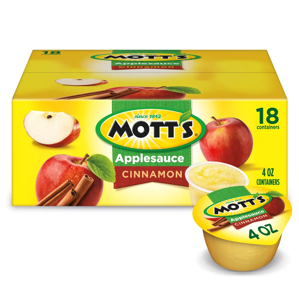 Mott's Cinnamon Applesauce,4 Oz Cups18 Count, No Artificial Flavors New 1