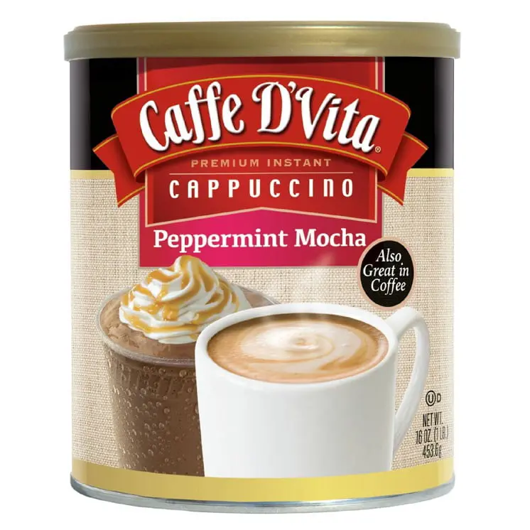 Caffe Dvita Premium Instant Peppermint Mocha Cappuccino 16 Oz Canister 1