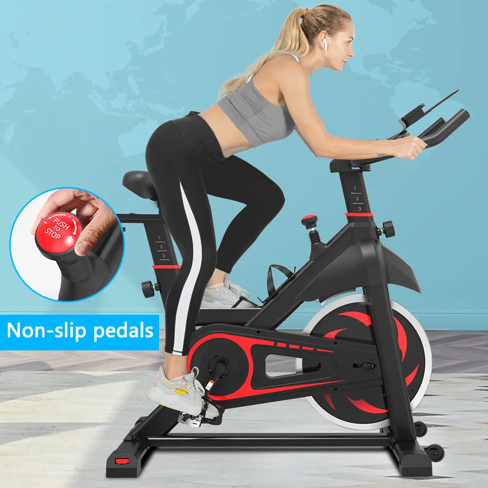Stationary Indoorcycling Bike For Home Gy W/ Lcd Display Monitors, Phone Holder & Bottle Holde 1
