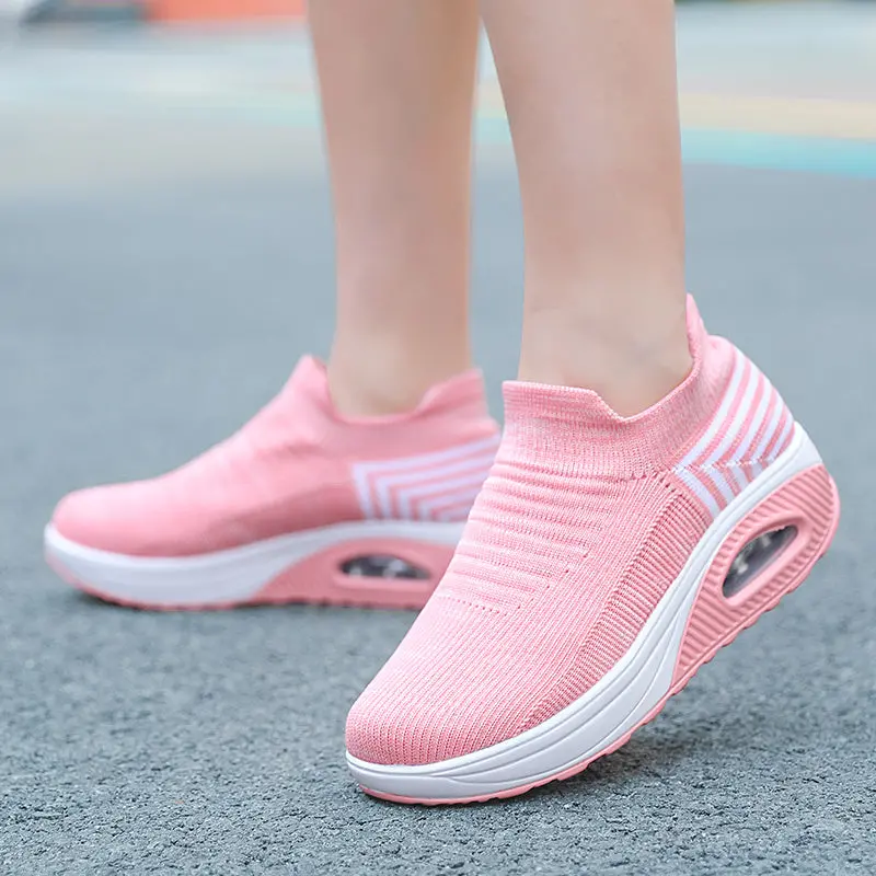 Knitted Chunky Slip-On Sneakers for Women – Trendy, Lightweight Running & Lifestyle Shoes