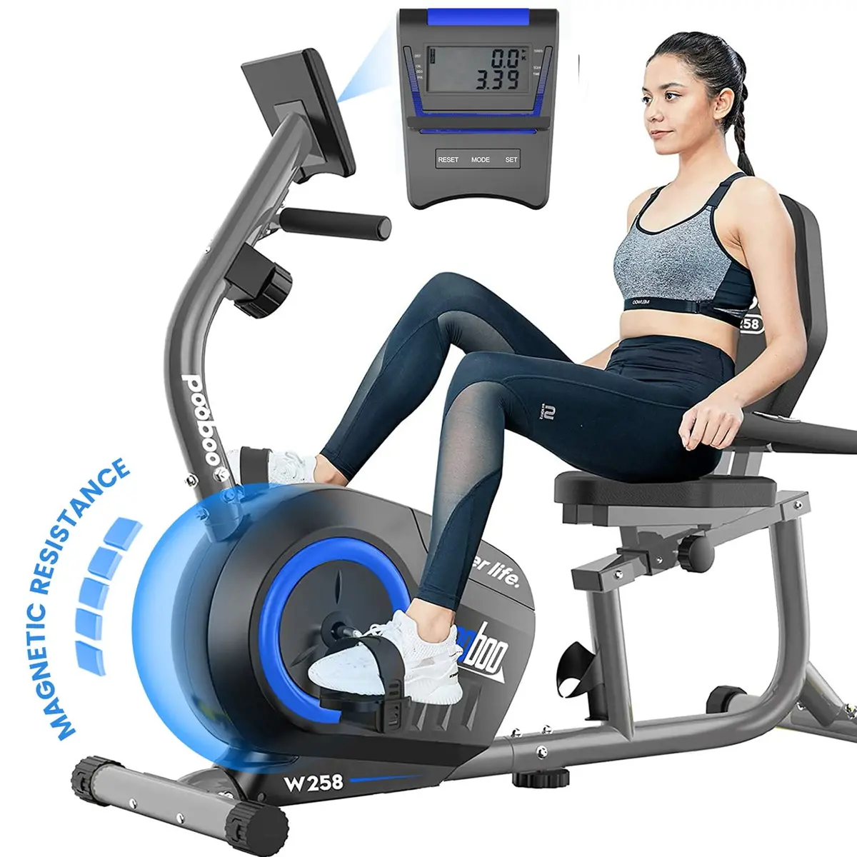 Pooboo Recumbent Exercise Bikes Sit Down Stationary Bicycle 380Lb 1