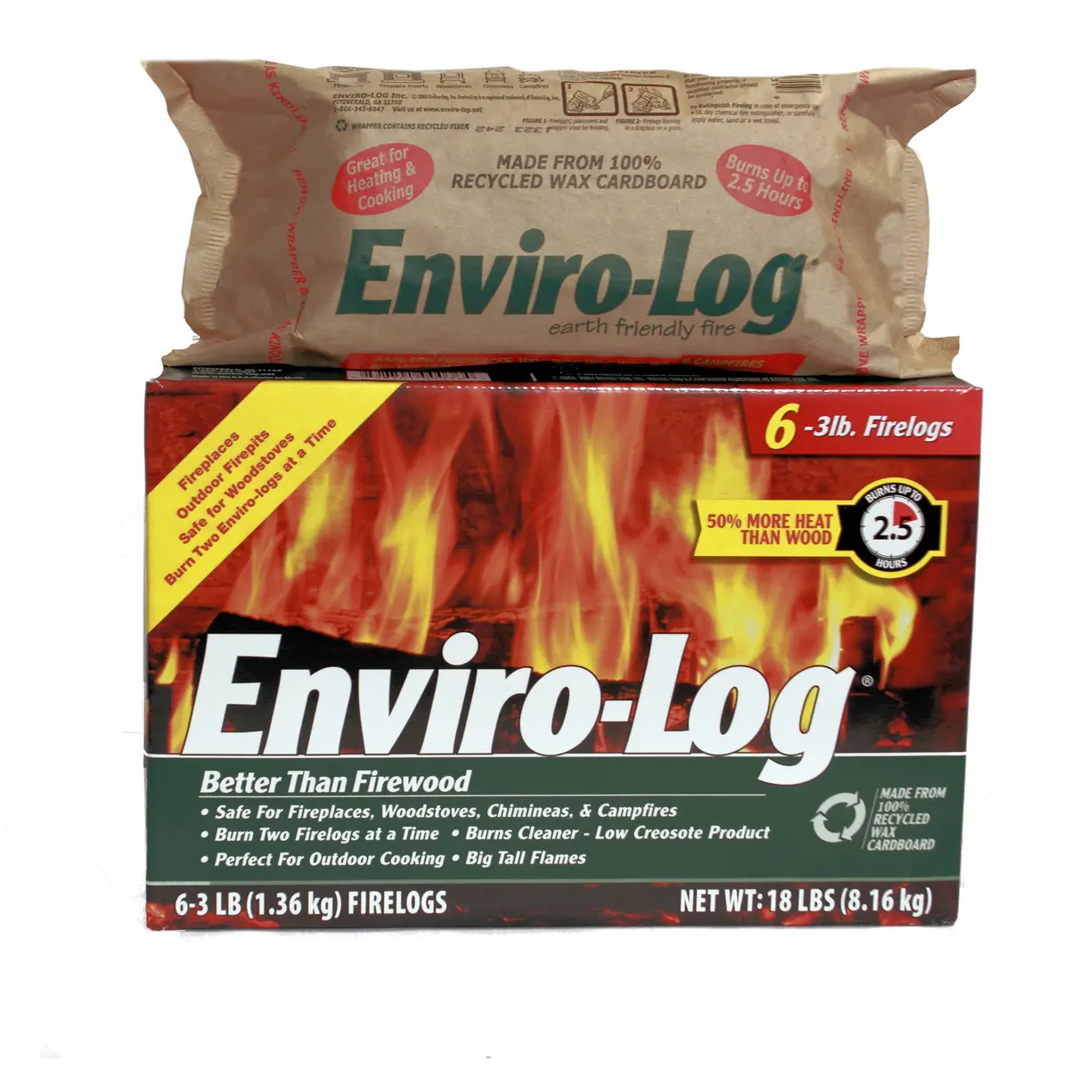 Enviro-Log 6 Pack/3 Lb. Firelog Case, New 1