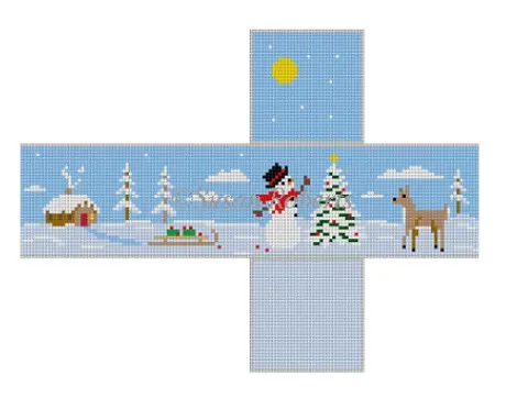 5348 Snowman Decorating Tree 3D Cube Ornament 1