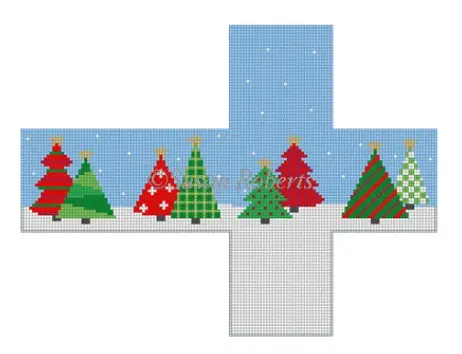 5349 Patchwork Trees 3D Cube Ornament 1