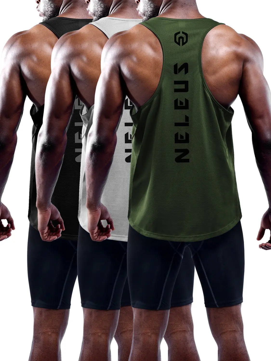 Mens Dry Fit Y-Back Muscle Tank Top 3 Pack,Black+Gray+Olive Green 6