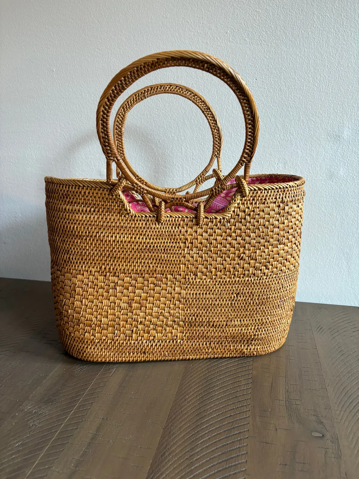 Rattan Handbag - Pink Lining 1