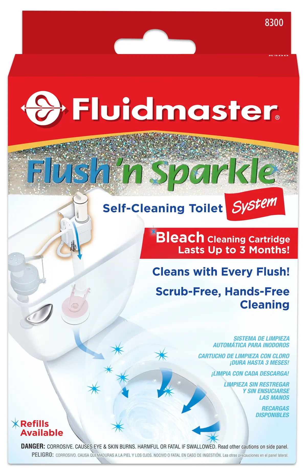 Fluidmaster 8300P8 Flush 'N Sparkle Automatic Bleach Toilet Bowl Cleaning System 1