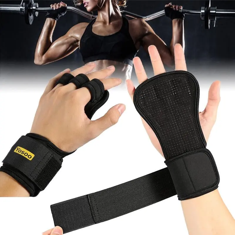 1Pair Weight Lifting Pull Up Gloves W/ Wrist Support 1