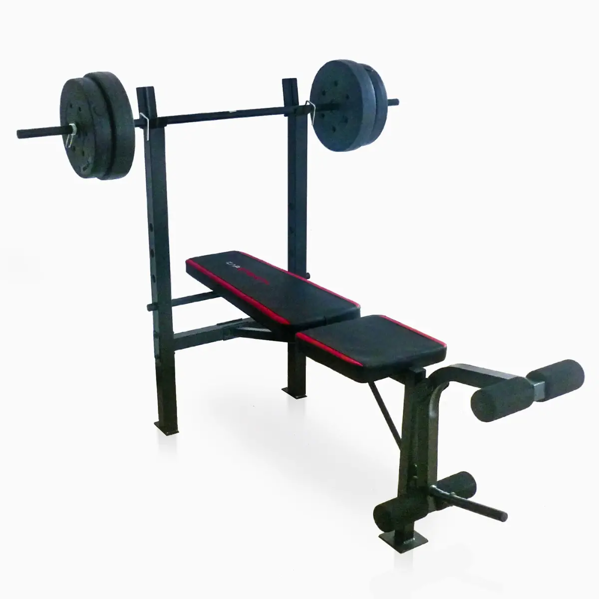 Weight Bench W/ Rack &Leg Extension & 90 Lb. Vinyl Weight Set 1