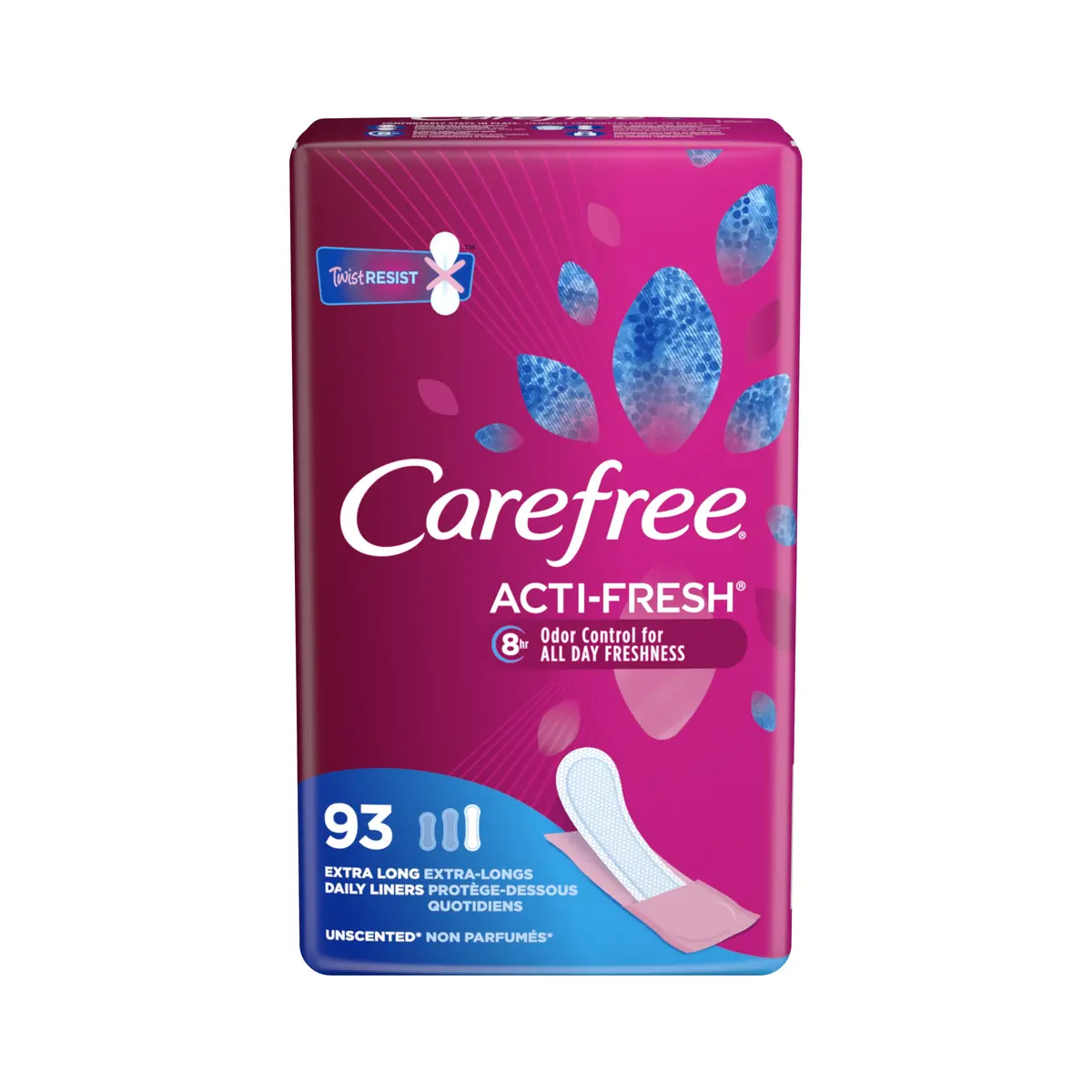 Carefree Acti-Fresh Thin Panty Liners, Extra Long, 93 Count 1