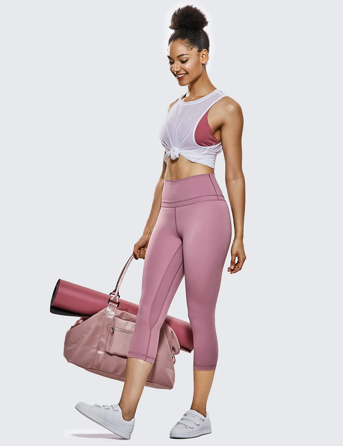 Women's High Waist Crop Capri Leggings Workout Pants 1
