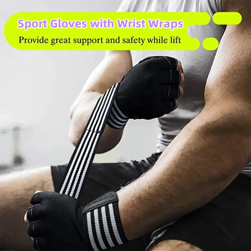 Fitness Weightlifting Breathable Half Finger Sport Gloves W/ Wrist Wrap 1