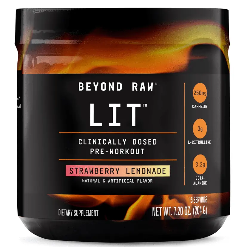 Beyond Raw Lit Pre-Workout Powder, Strawberry Lemonade, 250Mg Caffeine 1