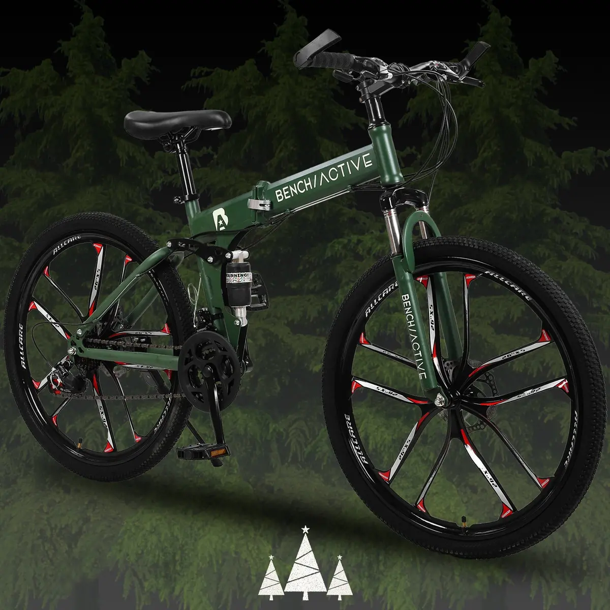 26 In Folding Mountain Bikes 21 Speed, Non-Slip Adults High-Carbon Steel Mountain Bicycle W/ Double Disc Brakes Full Suspension 1