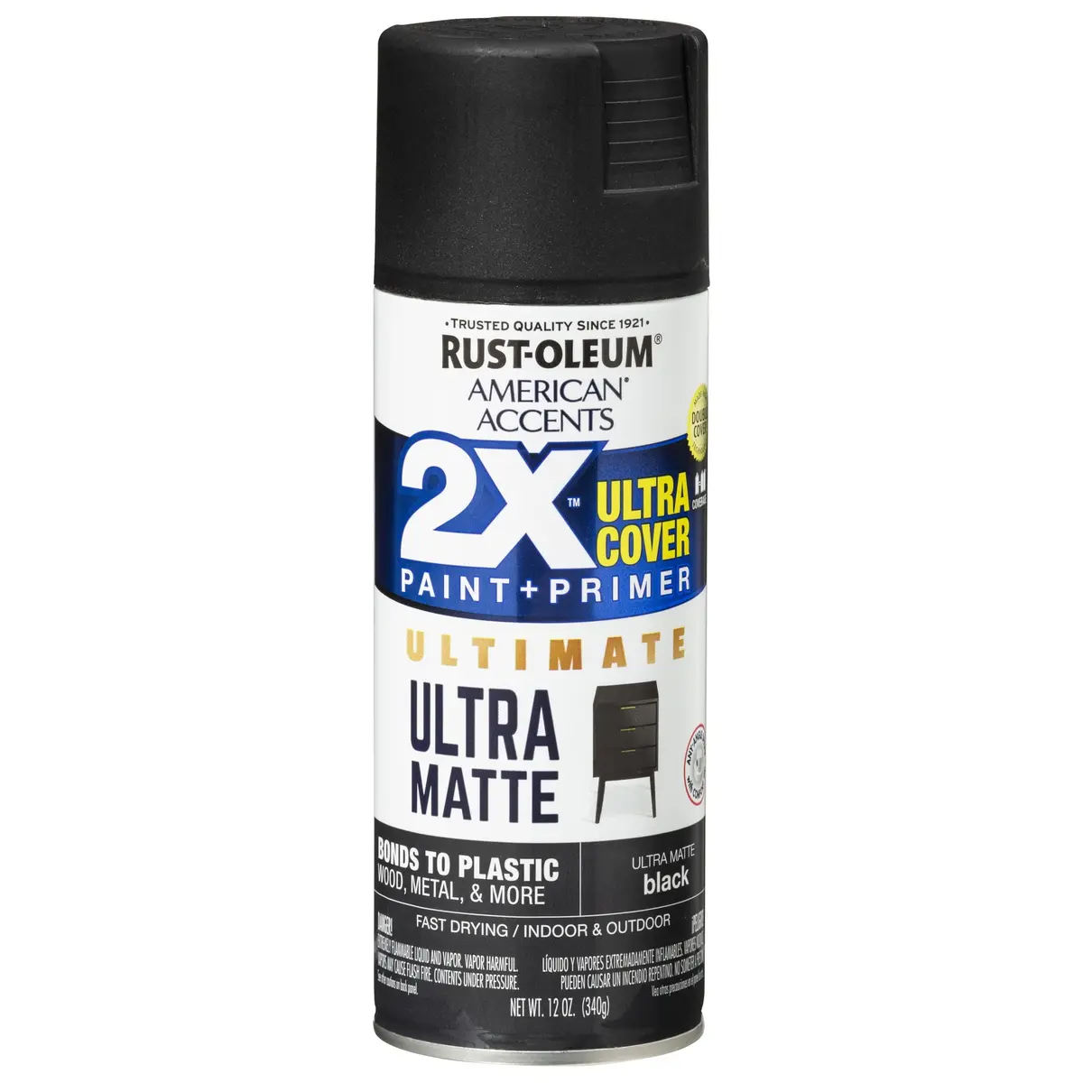 Semi Gloss Black Spray Paint 12-Oz, Premium 2X Ultra-Cover Metal, Plastic, Wood 1