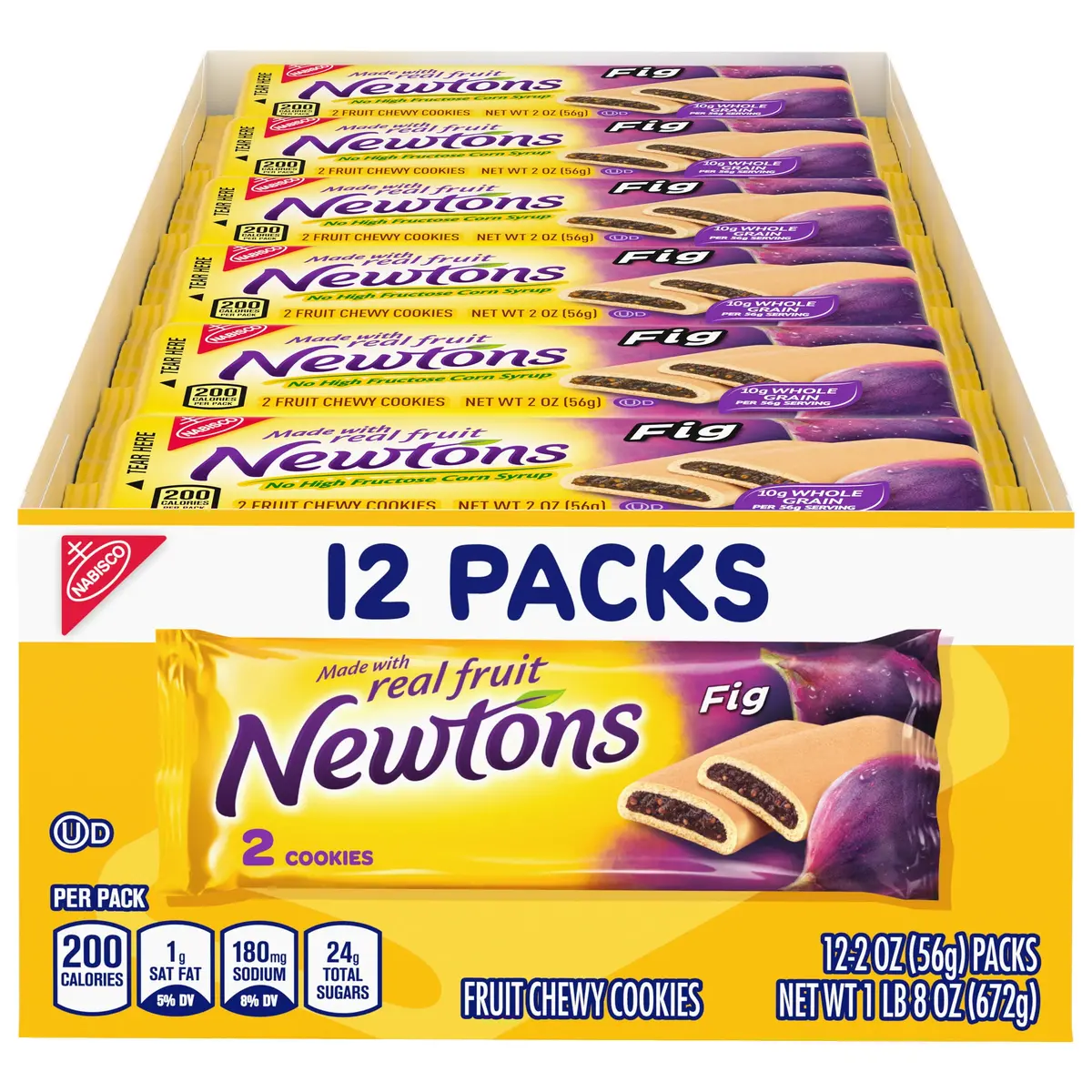 Newtons Soft & Fruit Chewy Fig Cookies, School Snacks, 12 Snack Packs (2 Cookies 1