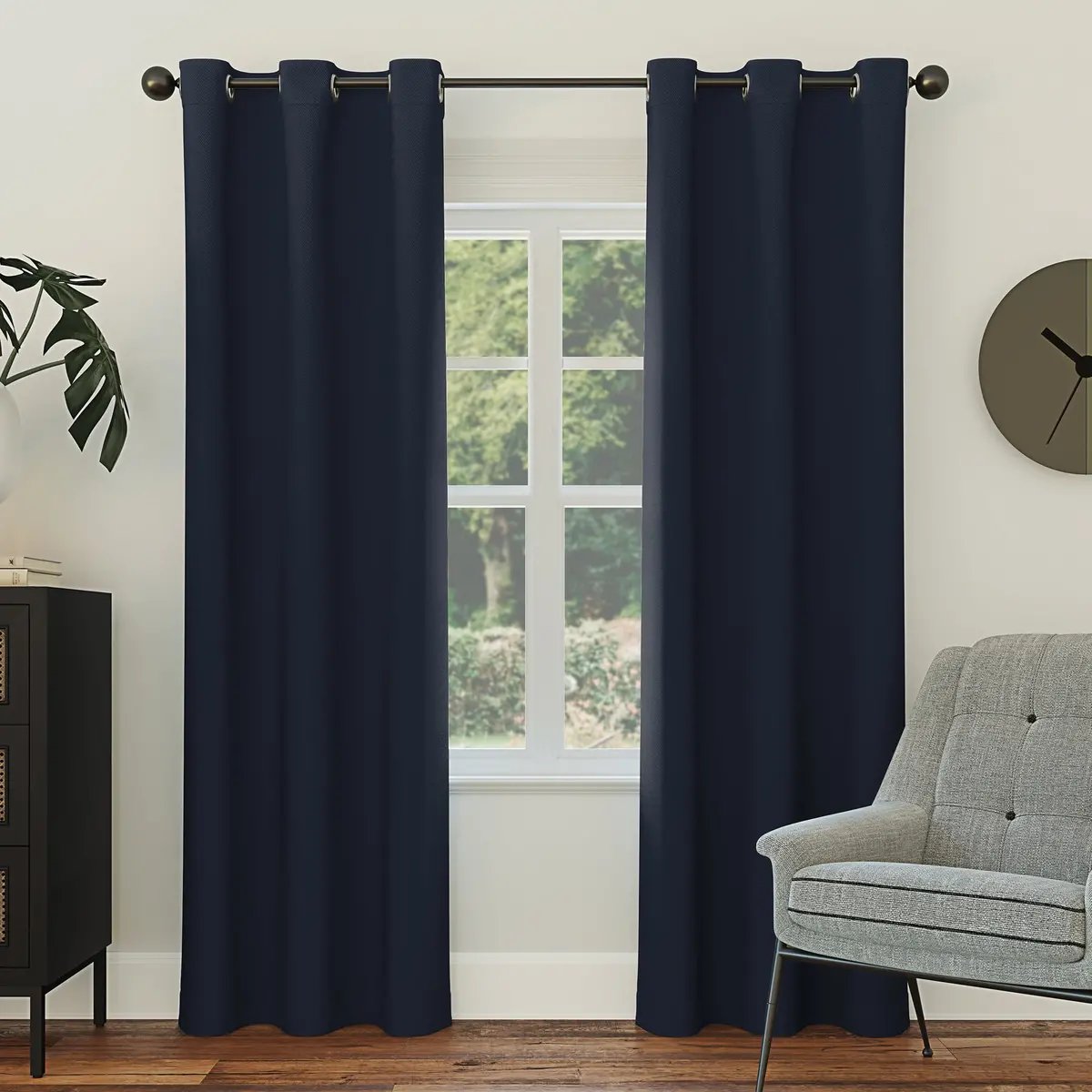Sun Zero Nolan Energy Efficient Blackout Grommet Curtain Panel, 40"X95", Navy 1