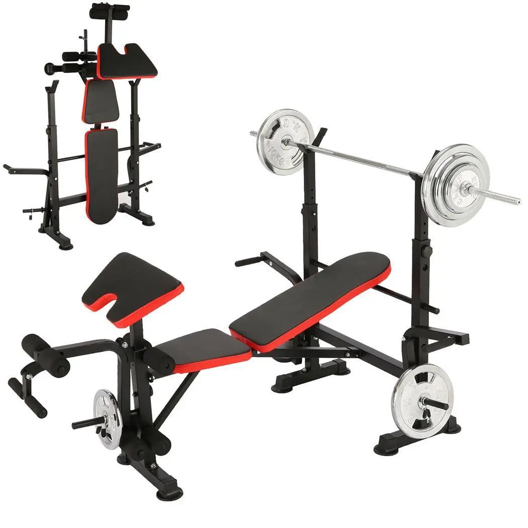 4-In-1 Foldable Workout Bench Set W/ Barbell Rack & Leg Developer Preacher Curl Rack 1