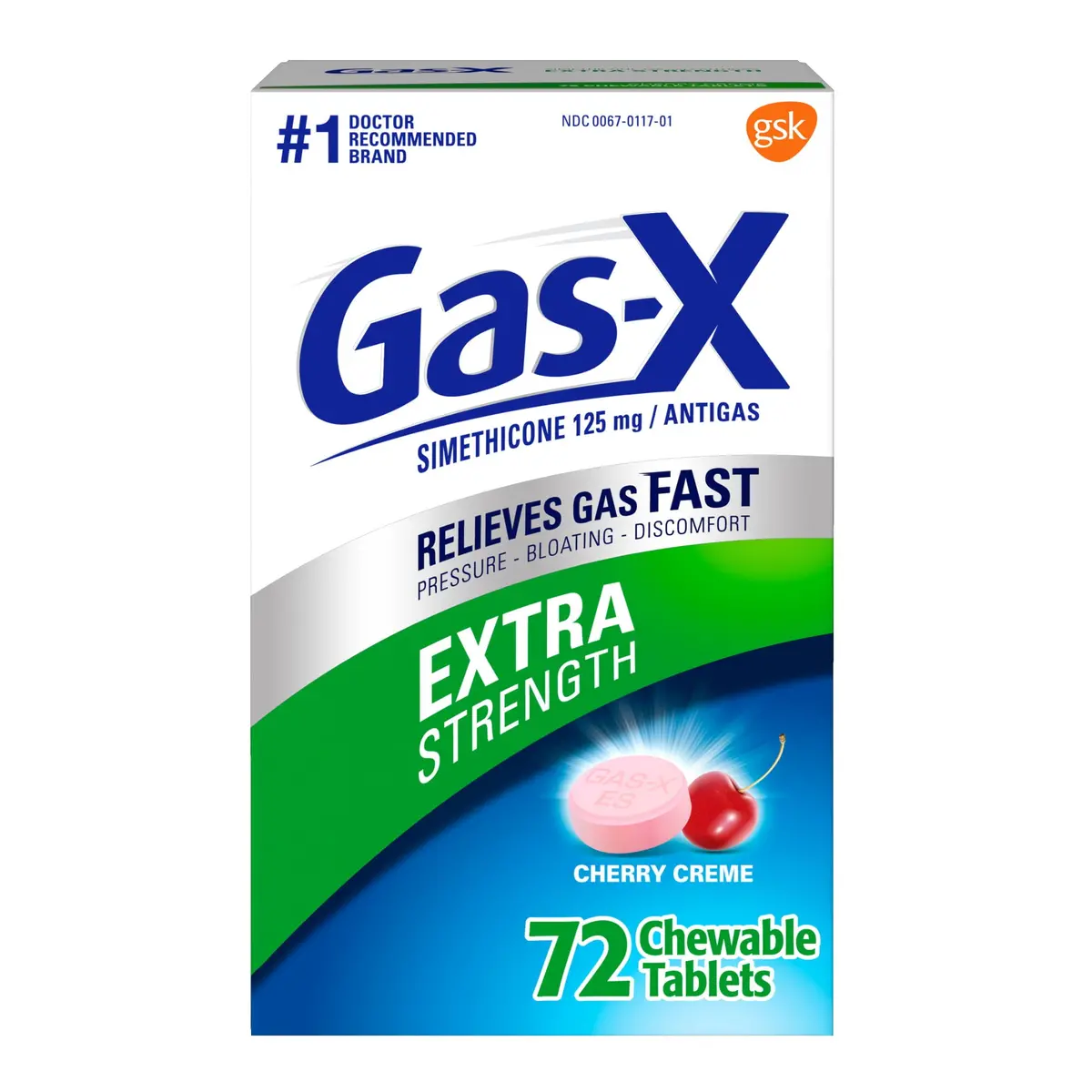 Gas X Extra Strength Chewable Tablet Medicine For Fast Gas Relief Cherry 72 Ct 1