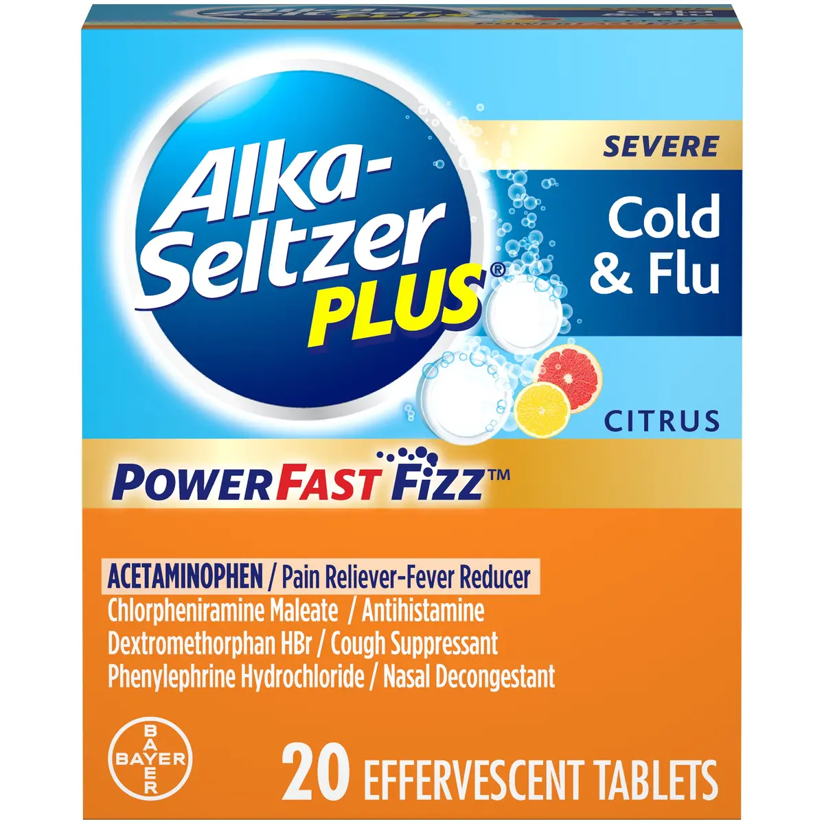 Alka Seltzer Plus Severe Cold & Flu Powerfast Fizz Citrus Flavor Tablets 20Ct 1