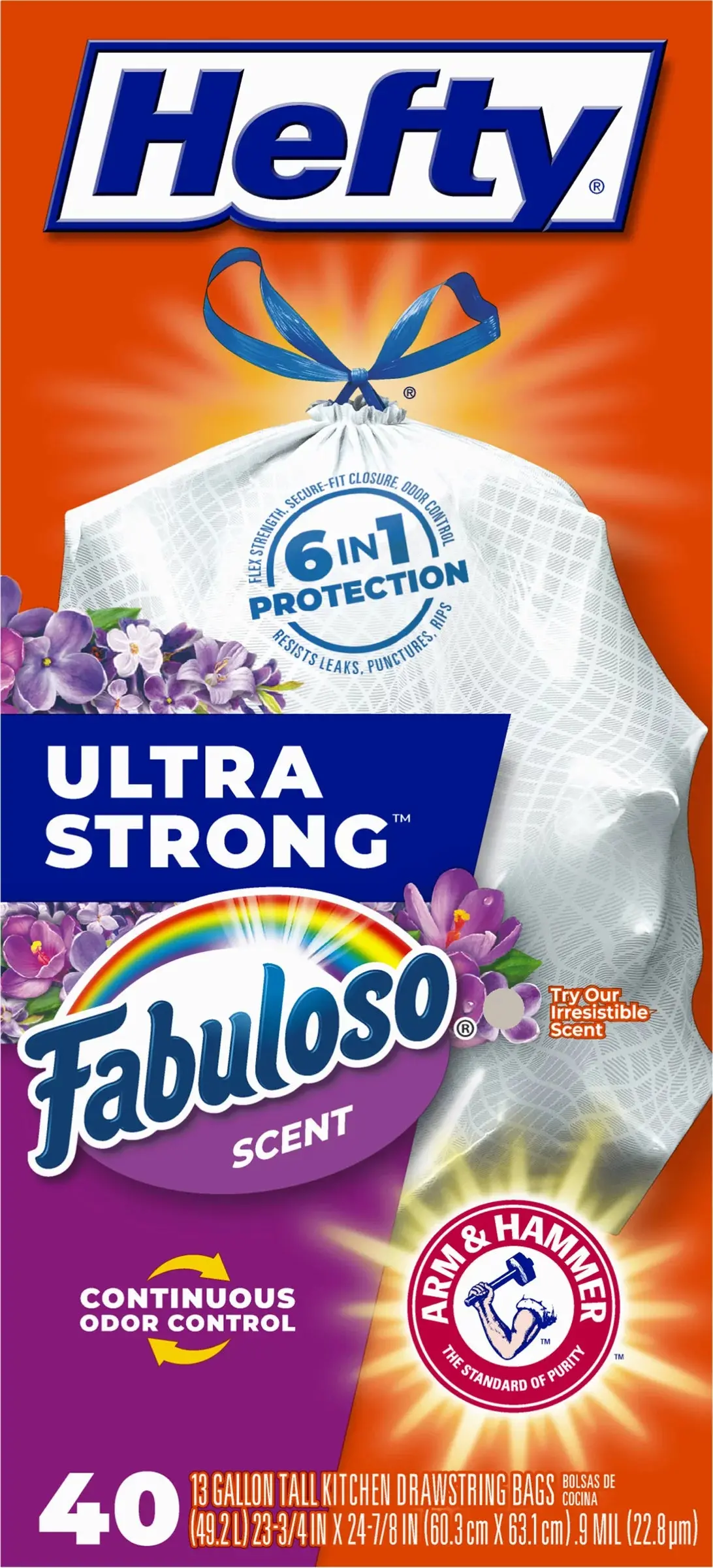 Hefty Ultra Strong Tall Kitchen Trash Bags, Fabuloso Scent, 13 Gallon, 40 Count, 1