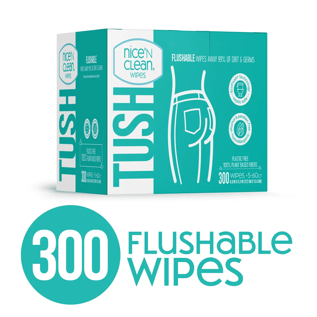 Nice N Clean Flushable Wipes,5 Packs Of 60 Wipes, 300 Wipes Total Best Price 1