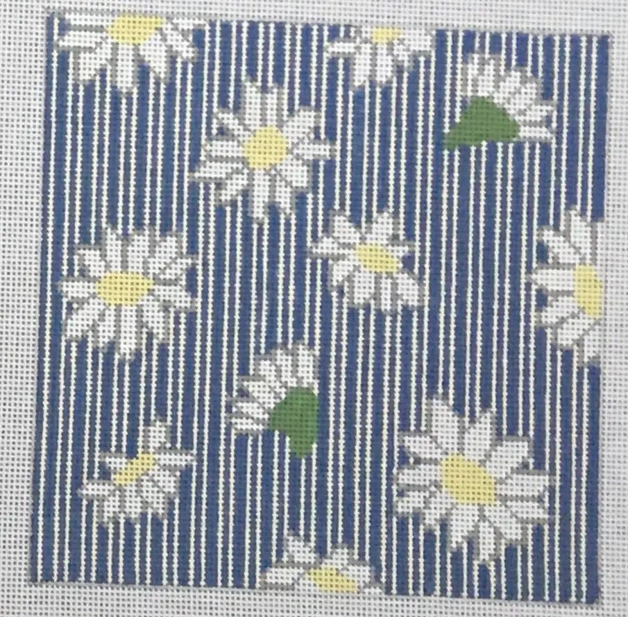 Pil204 White Daisies On Blue Stripe 1