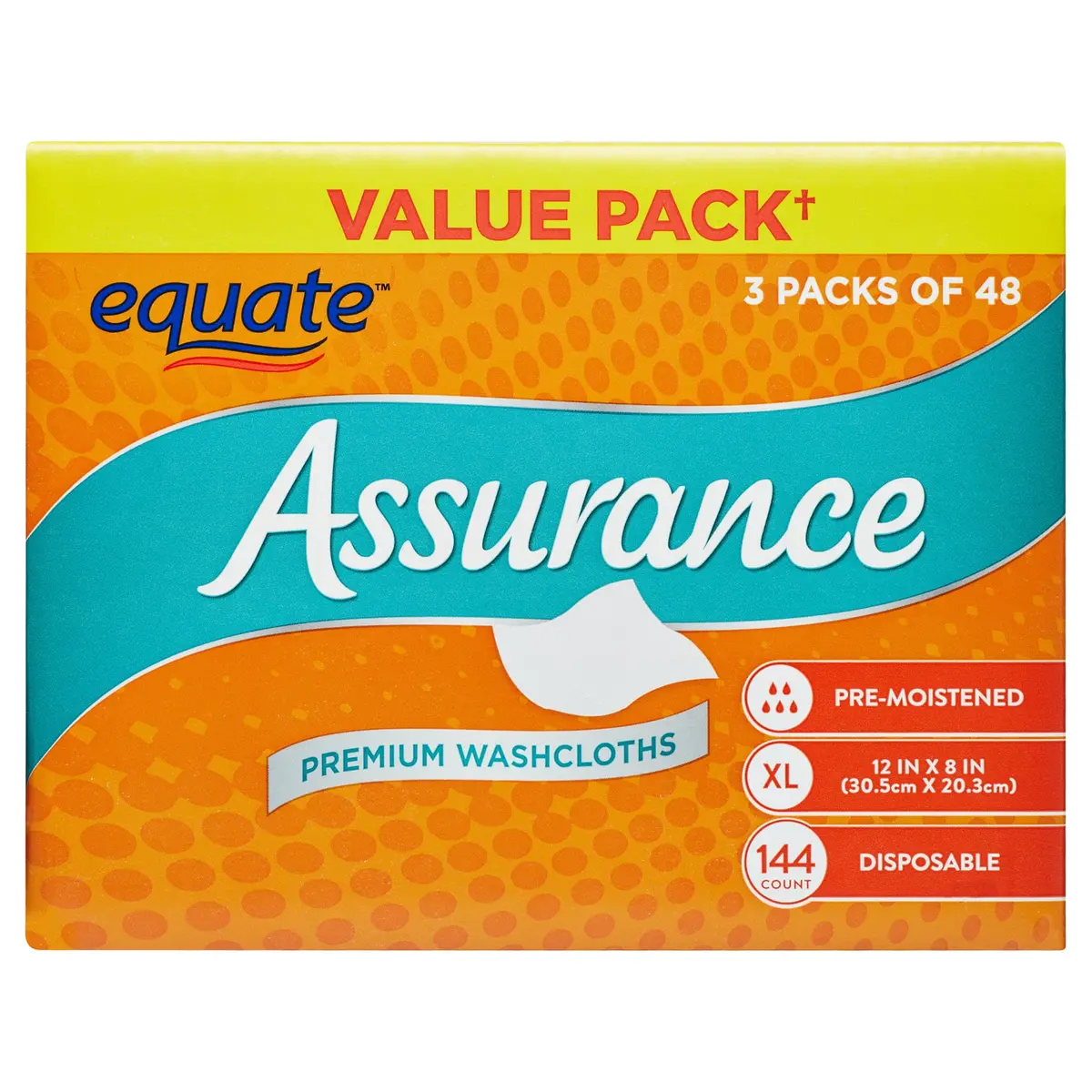 Assurance Premium Disposable Pre-Moistened Adult Wipes Washcloths Xl 12" X 8" 1