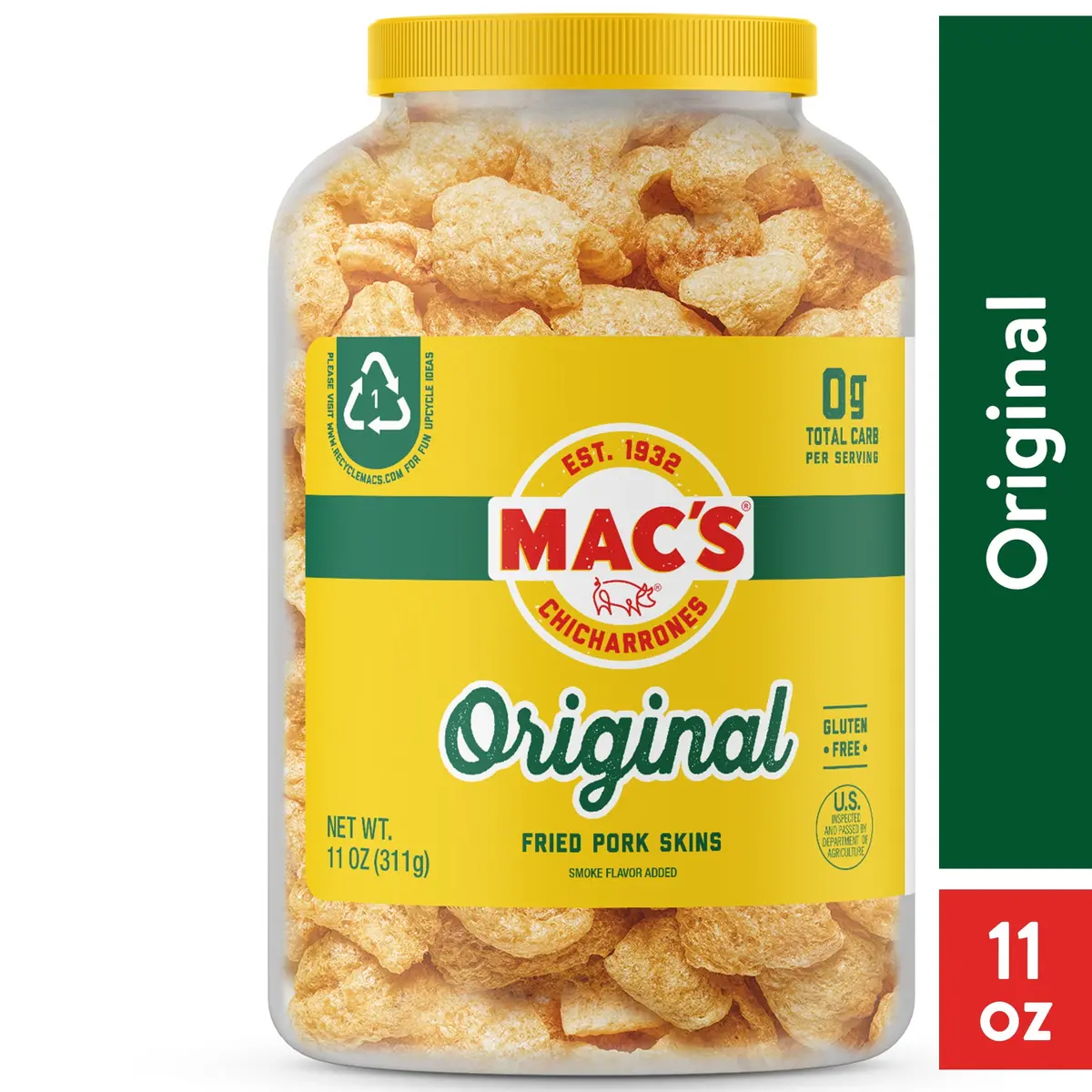 Mac's Original Crispy Fried Pork Skins, 11 Oz Canister 1