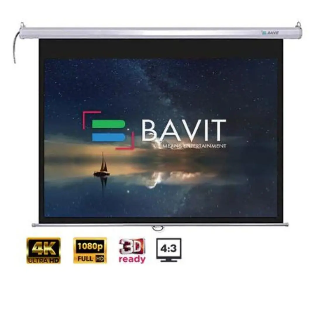 Bavit 4:3 Auto-Lock/Self-Lock/Insta-Lock Manual Pull Down Projection Screen - Matt White Fabric 4K/Full Hd & 3D Ready 1