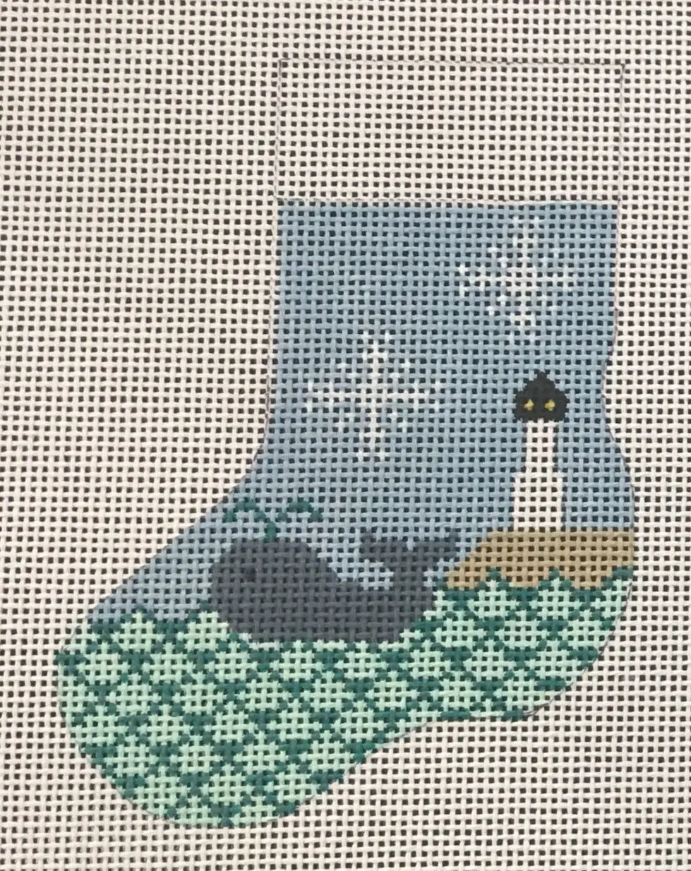 Stk214 Whale And Lighthouse Mini Stocking 1