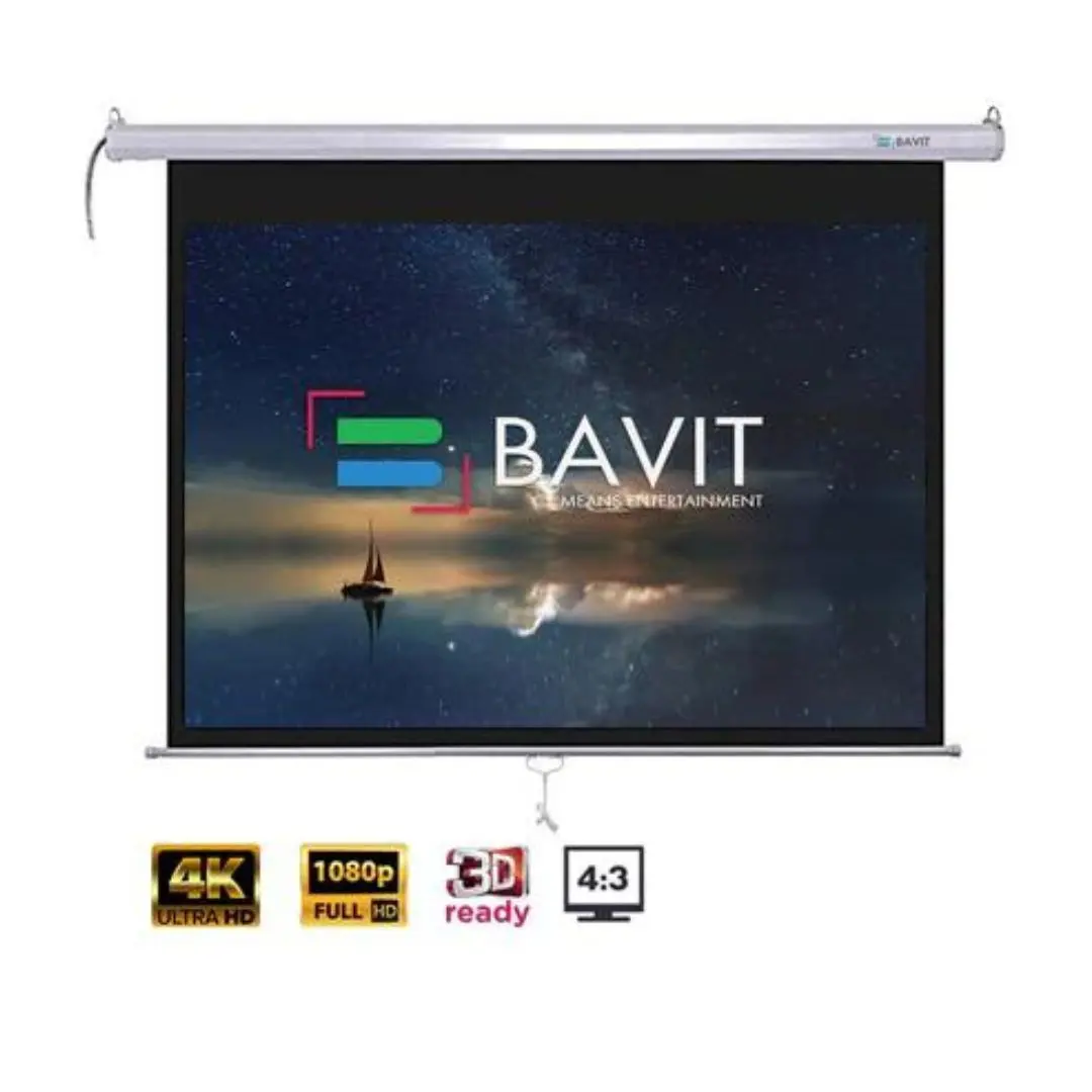 Bavit 4:3 Wall Type Projection Screen With Spring Action - Matt White Fabric 4K/Full Hd & 3D Ready 1