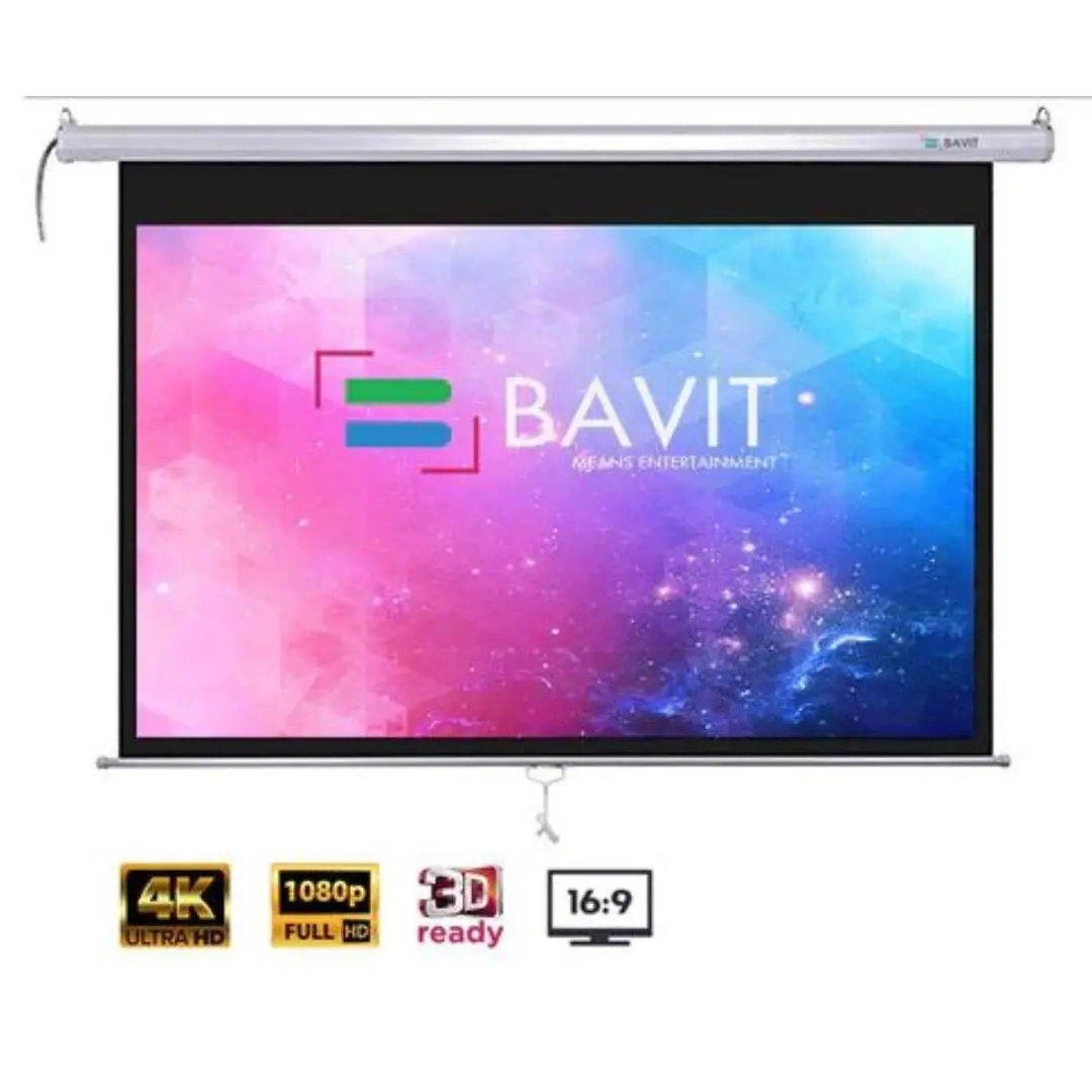 Bavit 16:9 Wall Type Projection Screen With Spring Action - Matt White Fabric 4K/Full Hd & 3D Ready 1
