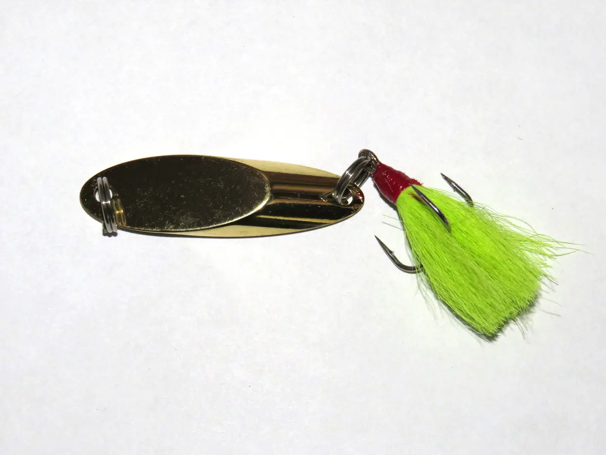 Kastaway 1/2 Ounce Brass Lure With Chartreuse Feather 1