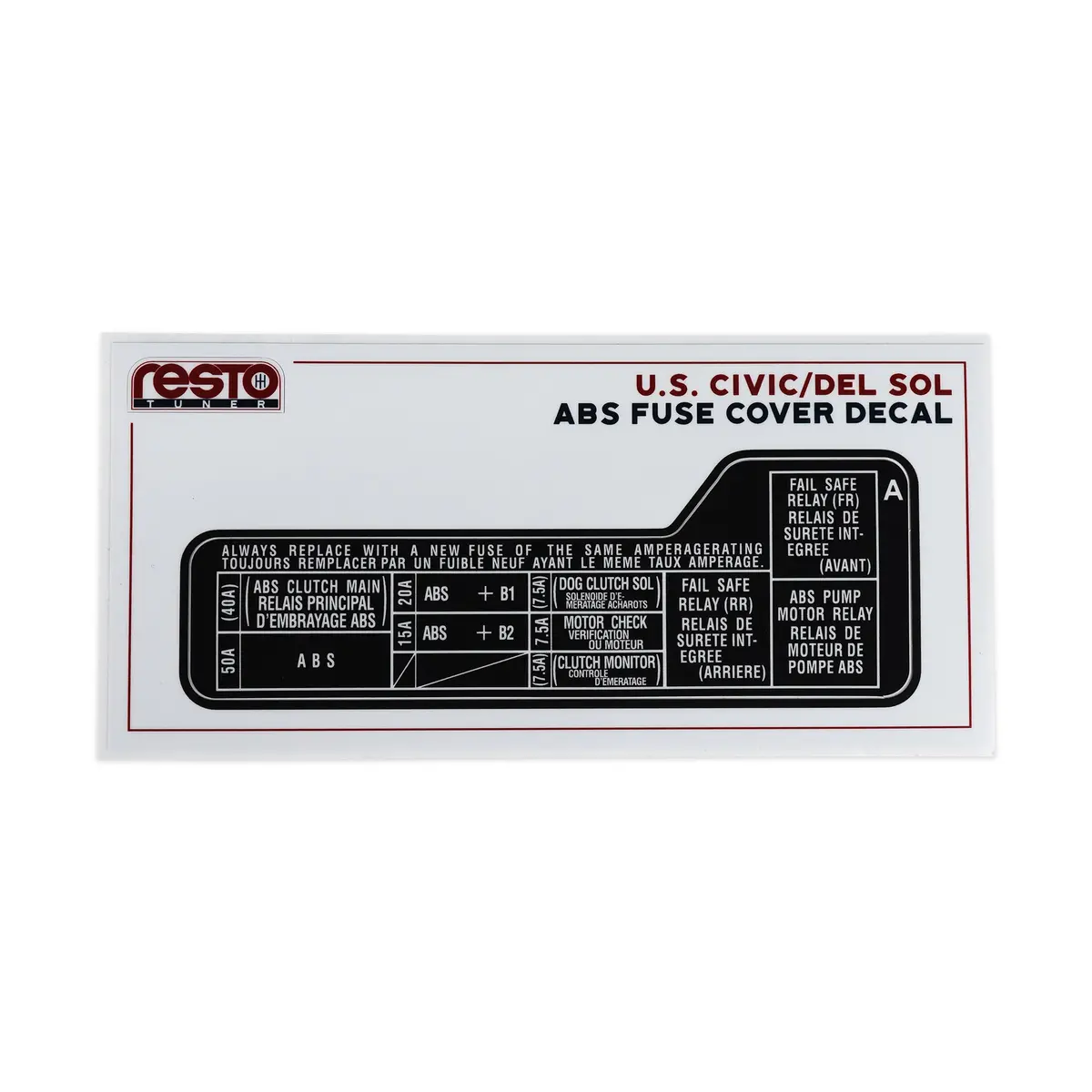 Restotuner Abs Fuse Box Cover Replacement Decal 1