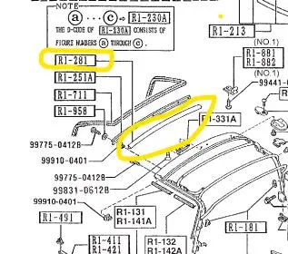 1990-2005 Mazda Miata Soft Top Front Bow Guard Weatherstrip 1