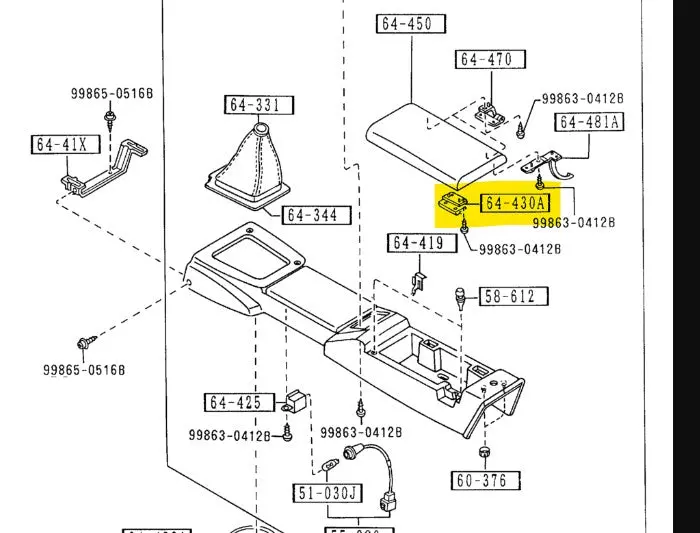 1990-1997 Mazda Miata Center Console Arm Rest Latch Na01-64-430 1