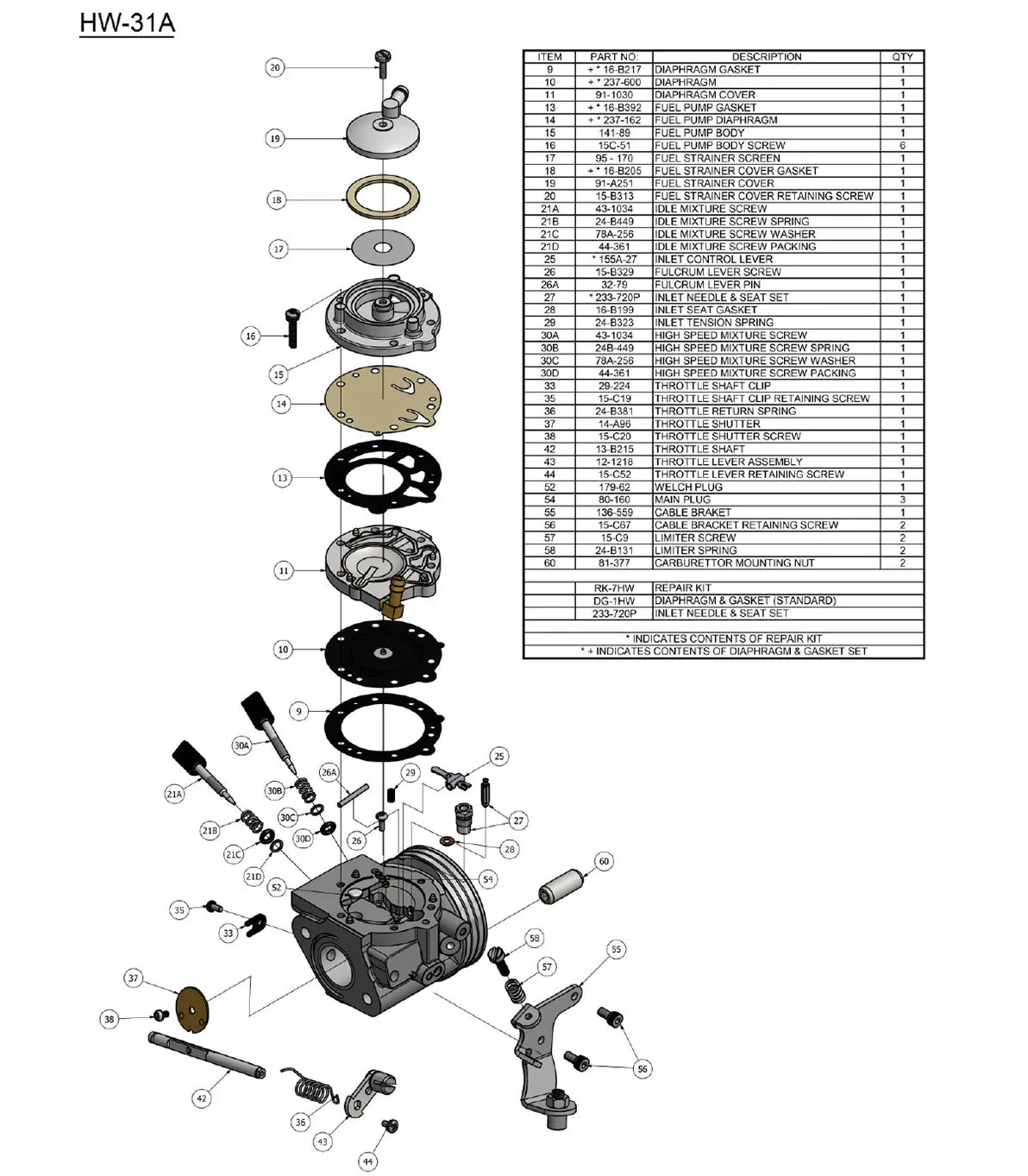 Tilloston Hw-31A Carburetor Parts 1