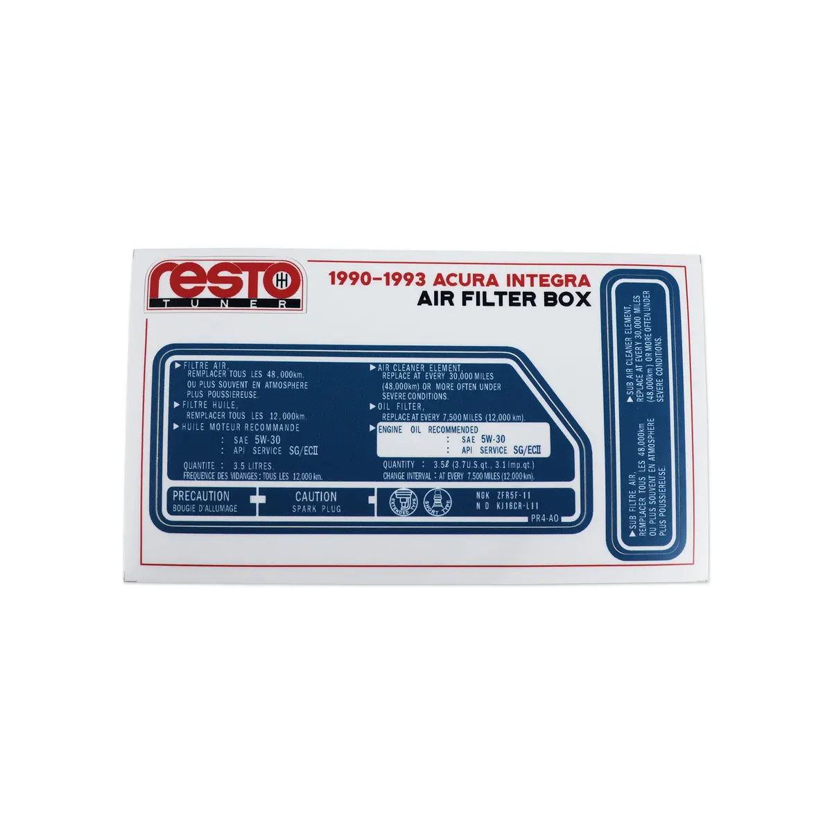 Restotuner 1990 - 1993 Integra Air Filter Box Replacement Decal 1
