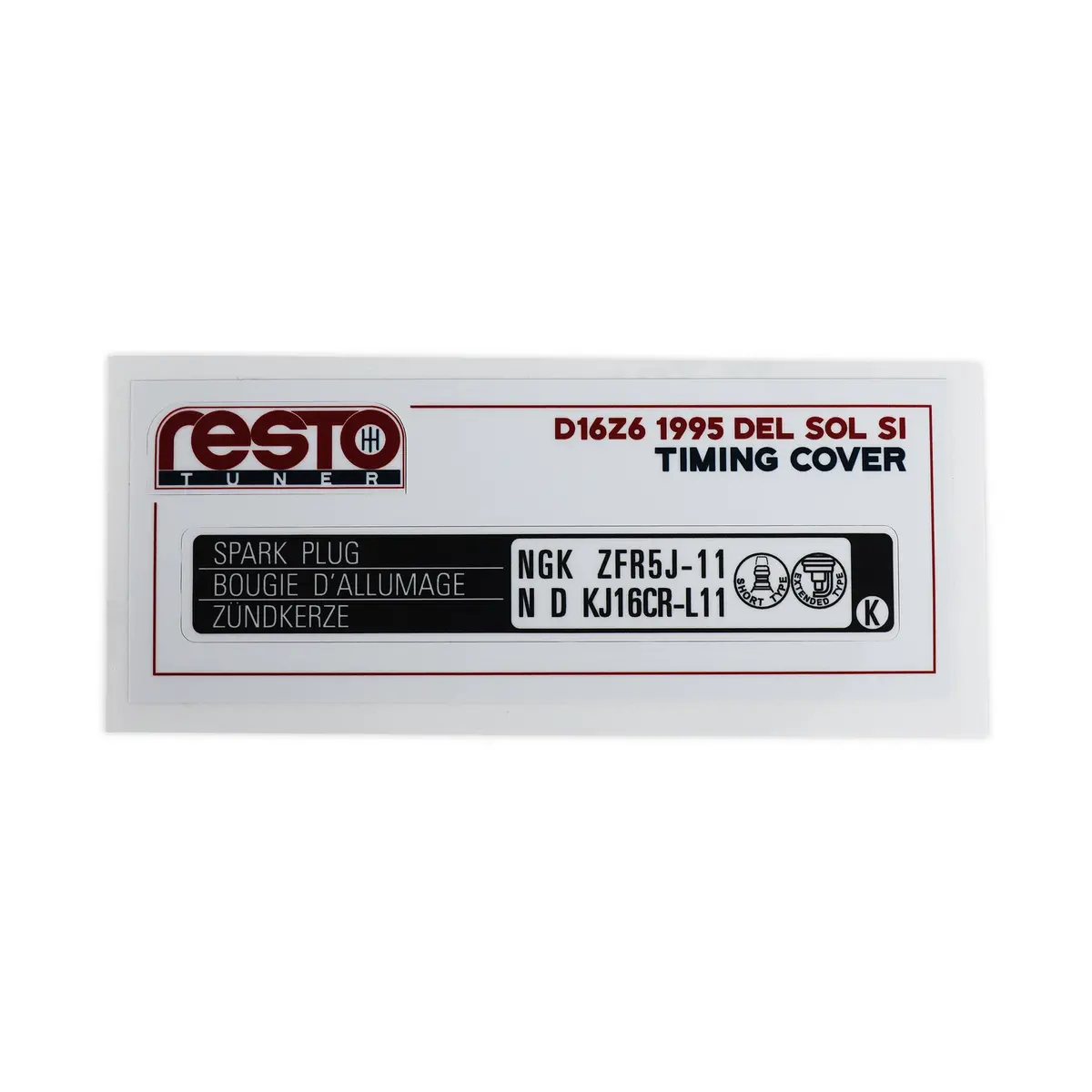 Restotuner 1992-1995 Civic/Del Sol Si/Ex Timing Cover Replacement Decal 1