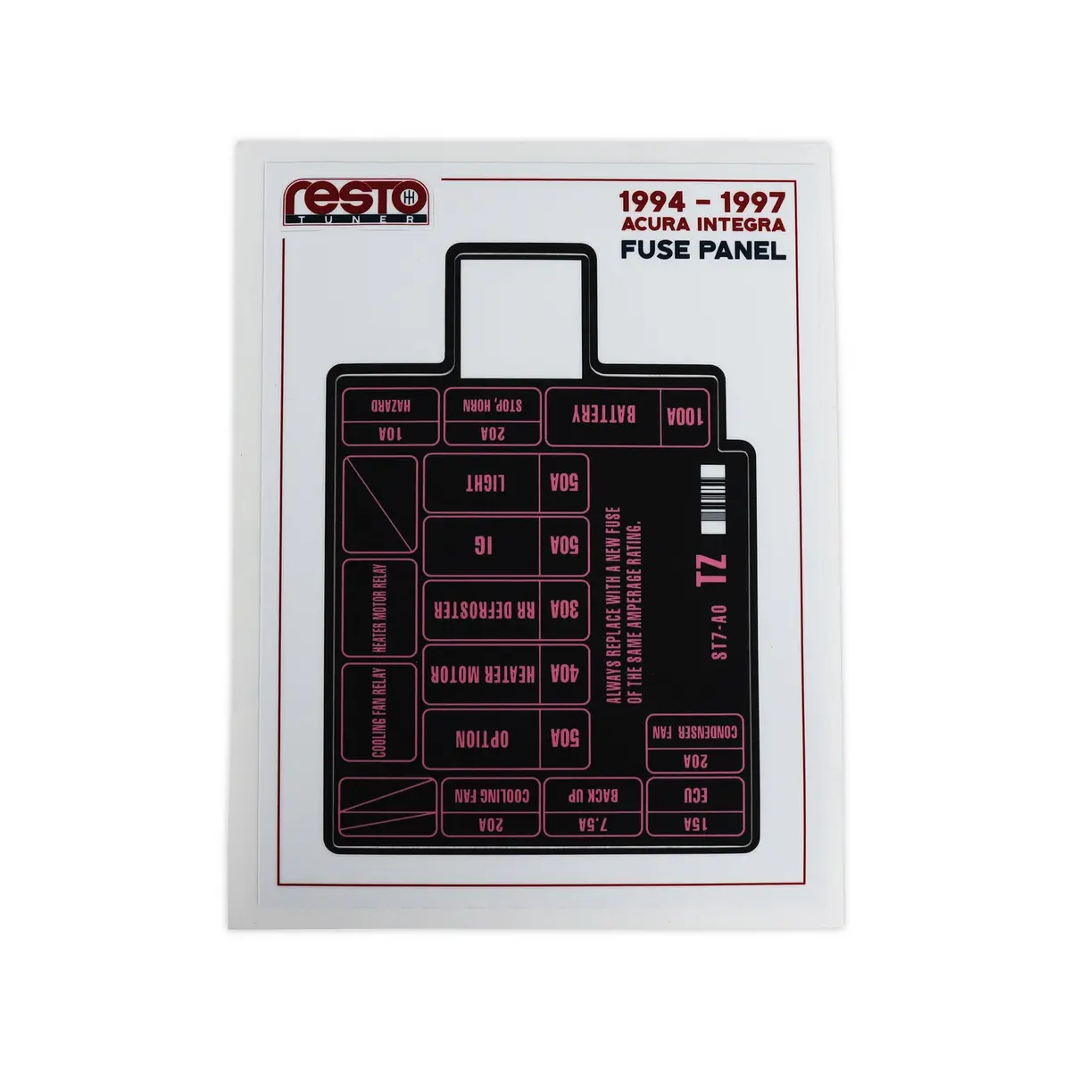 Restotuner 1994-1997 Integra Engine Fuse Replacement Decal 1