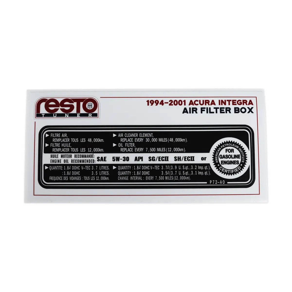 Restotuner 1994-2001 Integra Air Filter Box Replacement Decal 1