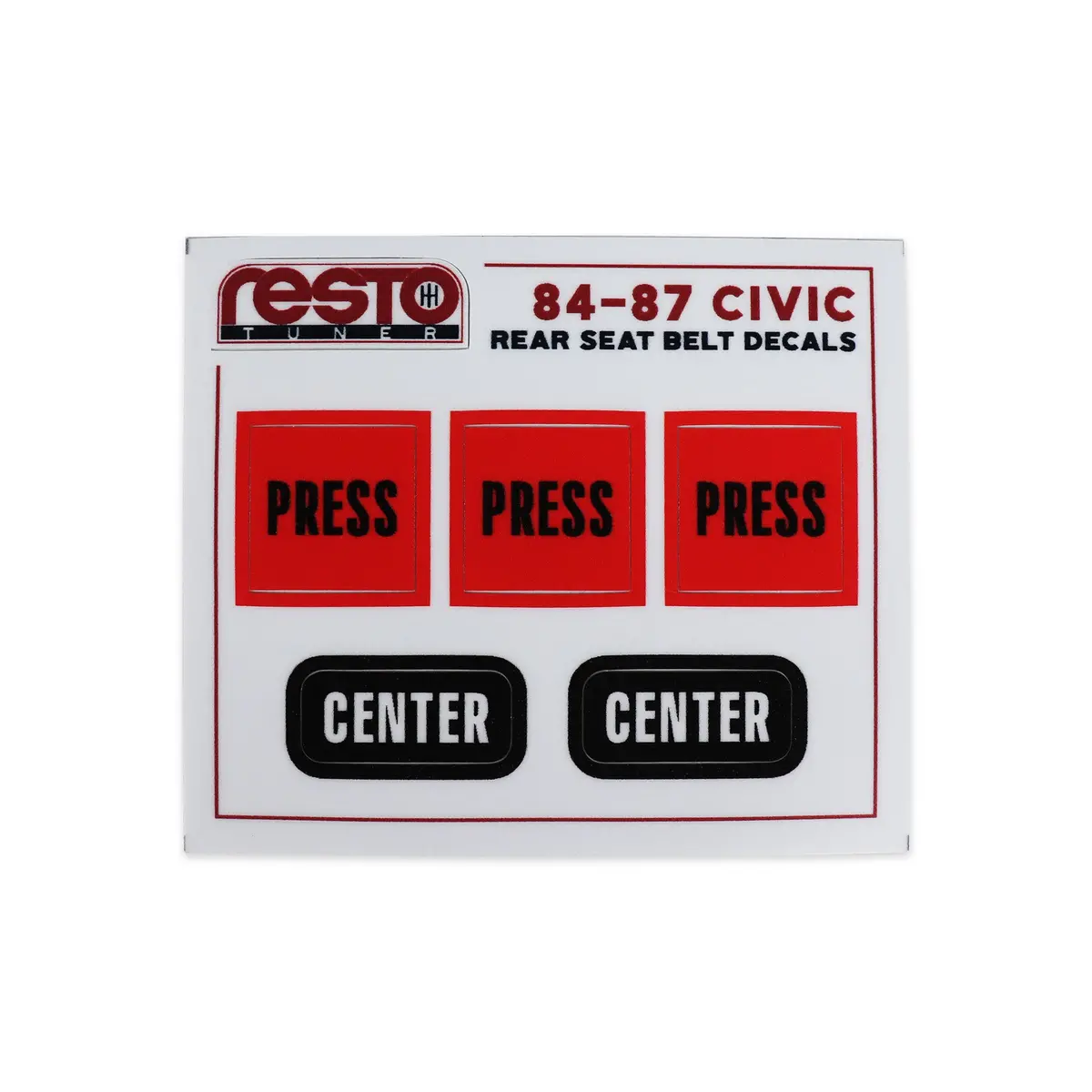Restotuner Replacement Rear Seat Belt Decals For 84-87 Civic 1
